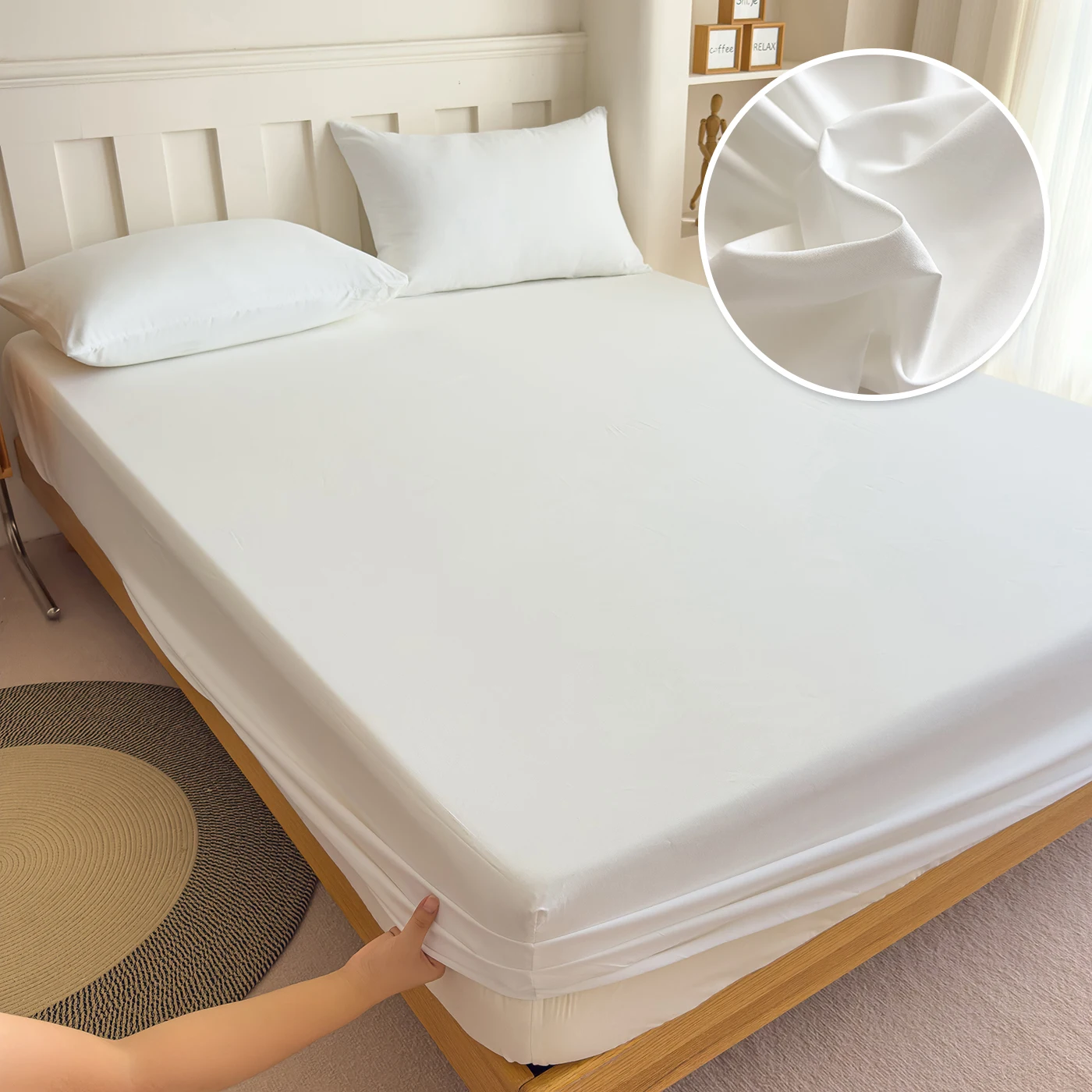 Pure Cotton Elastic Fitted Bed Sheet - Solid Color Mattress Cover