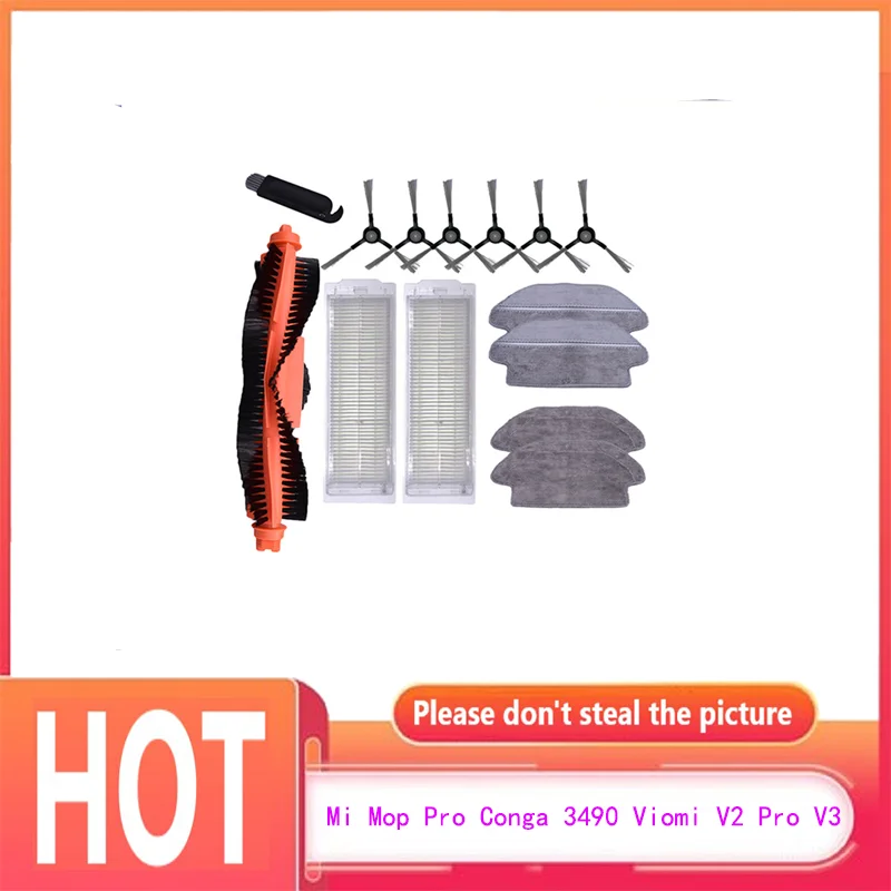 Main Brush Hepa Filter Side Brush Mop Cloth for xiaomi STYJ02YM Mi Mop Pro Conga 3490 Viomi V2 PRO V3 SE V-RVCLM21B 3C B106CN