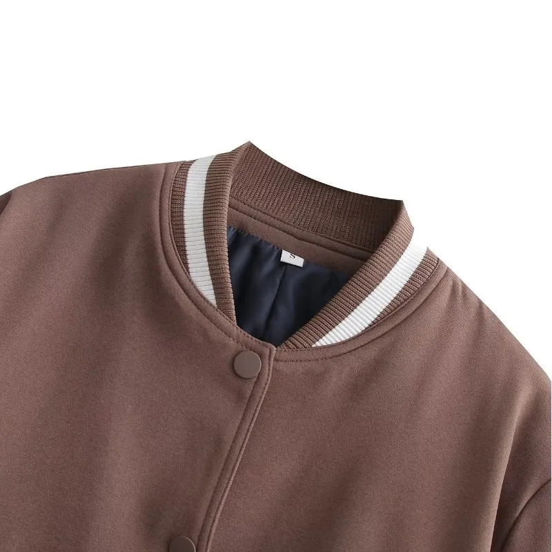 2023 Autumn and Winter Women's Standing Collar Patchwork Button Solid Loose Cardigan Fashion Casual Elegant Long Sleeve Coat