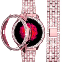 Luxury Diamond Metal Bracelet Strap Case Protector for Galaxy watch 4 40mm (Rose Pink kits)