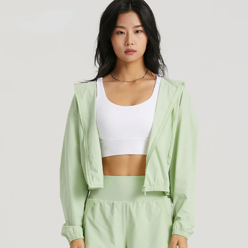 Lightweight Hooded Top 2023 Women Cool Feeling Sportwear Daily Fitness Sun Protection Chic Yoga Short Jacket Chaquetas Invierno