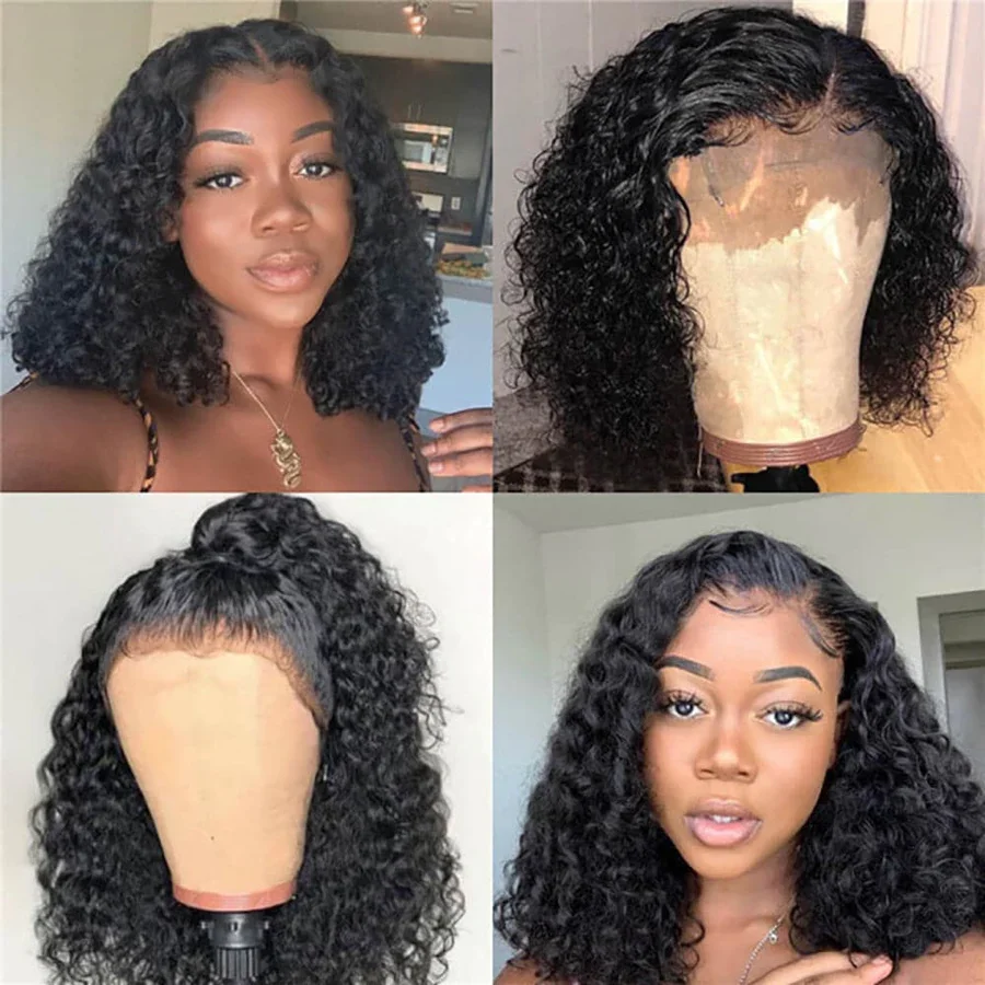 Human Hair Wig Lace Front Wig Human Hair Wigs Front Lace Wig Water Wave Short Bob Wig Brazilian Virgin Human Hair Wet And Wavy 13x4 Dark Black Lace Front Wigs Pre Plucked For Black Women