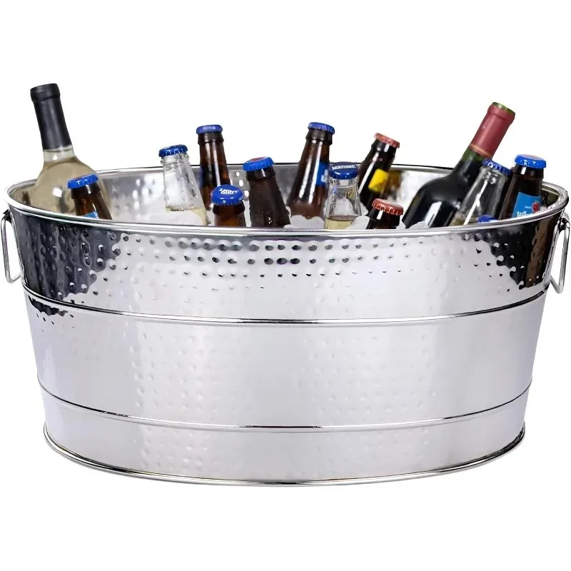 Aspen Heavy-Duty Oval Stainless Steel Beverage Tub for Parties-Metal Large Ice Bucket for Drinks, 25-Quart (30-Bottle)