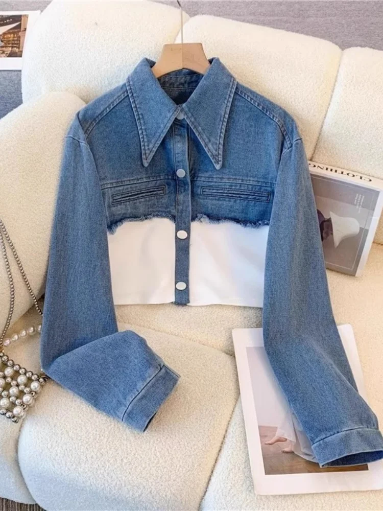 Wmstar Two Piece Outfits Wholesale Denim Patchwork Fashion Casual New Long Sleeved Top Wide Leg Long Pants Fall Matching Suit