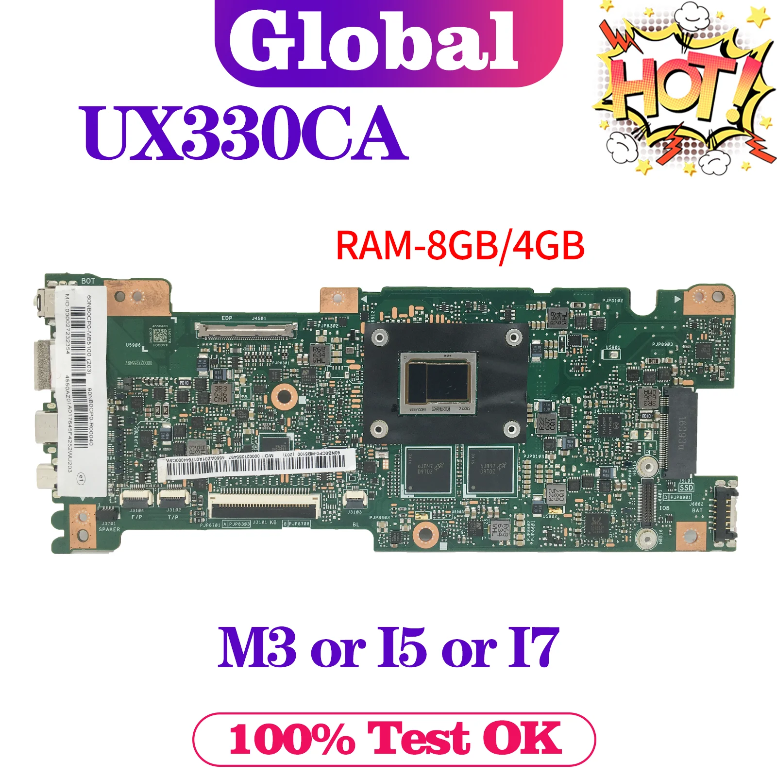 

KEFU UX330CA Mainboard For ASUS U330C UX330 UX330C UX330CAK Laptop Motherboard With M3-7Y30 I5-7Y54 8GB/4GB-RAM MAIN BOARD