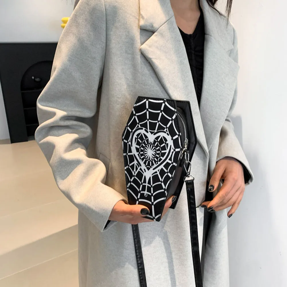 

Gothic Coffin Shoulder Bag for Women Small Crossbody Bag Spider Web PU Leather Handbag Designer Clutch Halloween Gift Hobos ﻿ ﻿