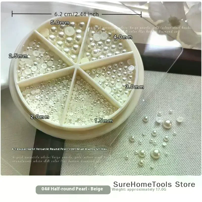 6Grids Mix Mini Pearl Stainless Steel Caviar Beads Silver Gold Nail Art Rhinestone Charm Decor Gel Polish DIY Manicure Accessory