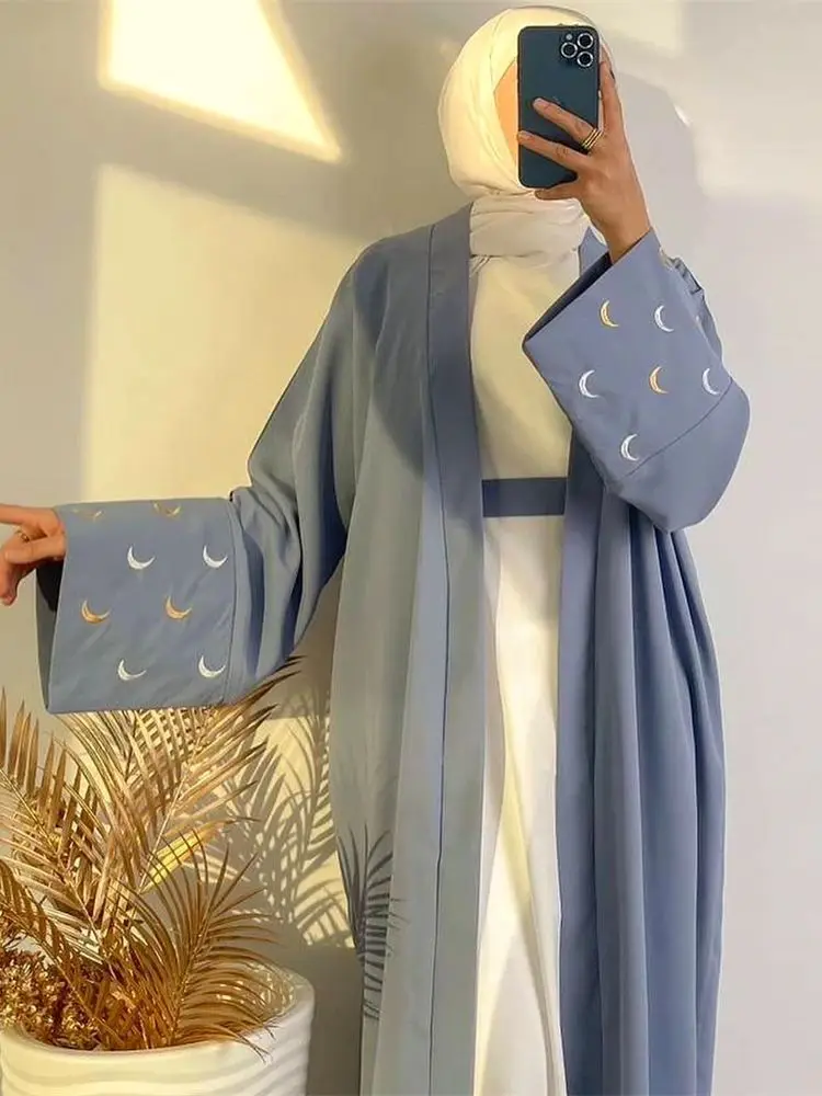 Summer Moon Embroidered Abaya Kimono Dubai Luxury 2024 Islam Muslim Kaftan Modest Dress Kebaya Damen Caftan Abayas For Women - Image 6