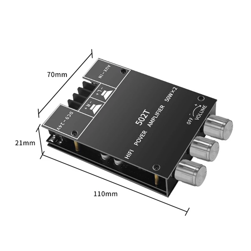 ZK-502T Audio Module Bluetooth 5.0 Audio Module 50Wx2 Wireless Power Digital AUX Amp Bass&Treble