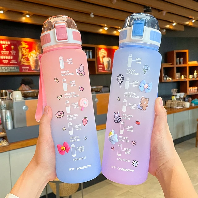 1l Water Bottle With Scale Ins Cute Plastic Leak Proof Mug Large Capacity  Portable Sport Cup Summer Outdoor Travel Drink Tumbler - Water Bottles -  AliExpress