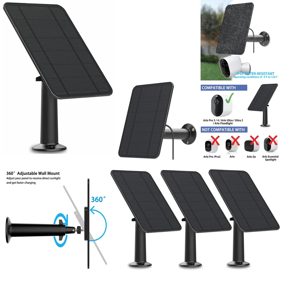 Pannello Solare 5V 4W Per Arlo Pro 3/4/5/Ultra/Go2/Essential – Batteria 2000mAh E Cavo 4m – Impermeabile IP67