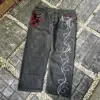 Y2K New Street Harajuku Pattern Jeans Black Baggy Jeans Hip Hop Retro Style Denim Pants Men's and Women's High Waist Wide Pants 6