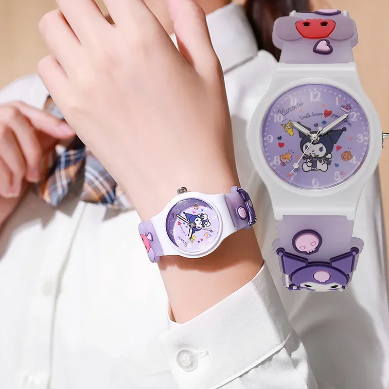 Kuromi Watch Cute Wristwatch Leather Printing Cartoon Anime Quartz Electronic Toys Baby Shower Birthday Party Gift