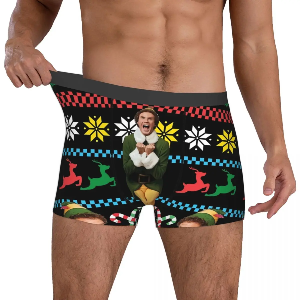 Buddy The Elf Ugly Christmas Sweater Xmas Movie Will Ferrell Man's Boxer Briefs Highly Breathable Underpants Print Shorts Gifts 4