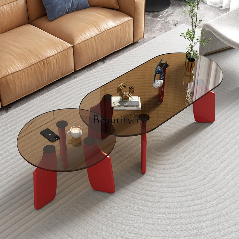 

Affordable Luxury Style Colored Glass Tea Table Living Room Home Modern Simple Solid Wood Tea Table 2023 New