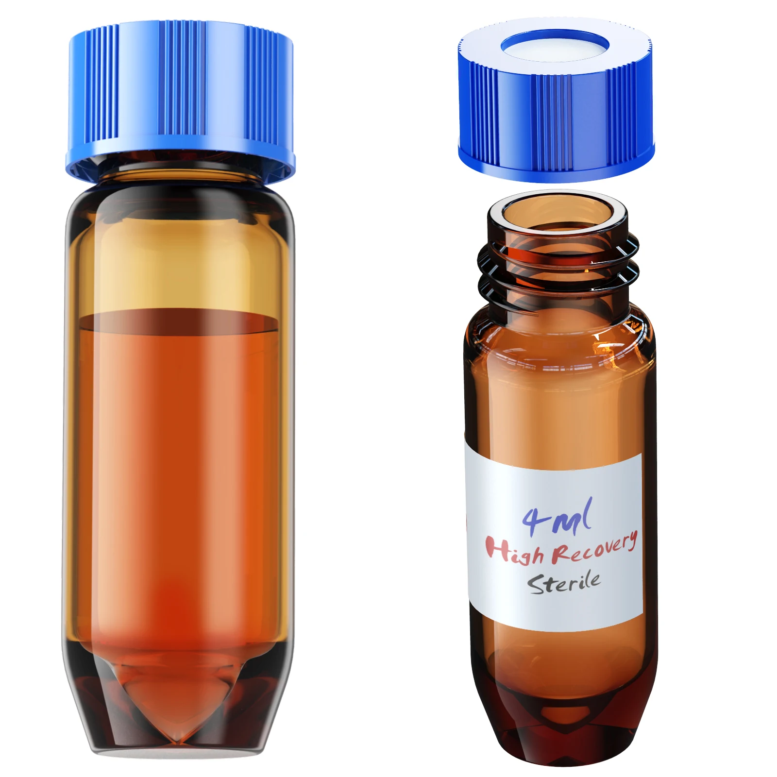 Sterile Vials with Micro-insert Screw Cap, Glass Insert Conical Bottom Shell Vials for Maximum Retrieval,6pcs