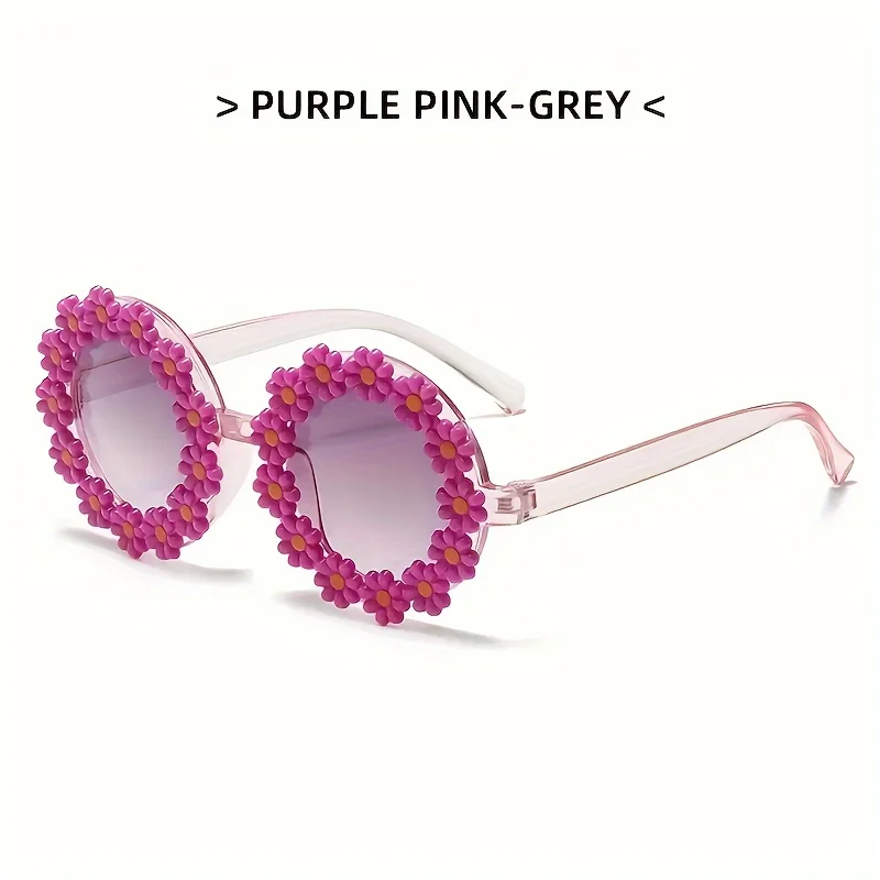 Children's Cute Daisy Charms Round Frame Fashion Glasses, For Boys Girls Holiday Party Outdoor Accessories, Photography Props