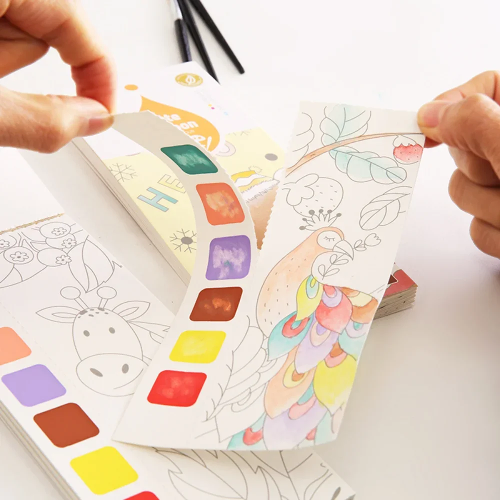 20 Sheets Portable Children Watercolor Painting Book Paint With Water Kids Gouache Graffiti Picture Coloring Drawing Toys Gifts 5