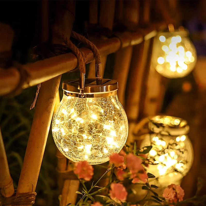 Balcony Layout Decor Christmas Ball Glass Jar Crack Solar Light Outdoor LED Garden Hanging Lamp Wish Waterproof Night Lights 6pc christmas card a for all series message holiday wish card christmas envelope creative letter paper thank you card stationery