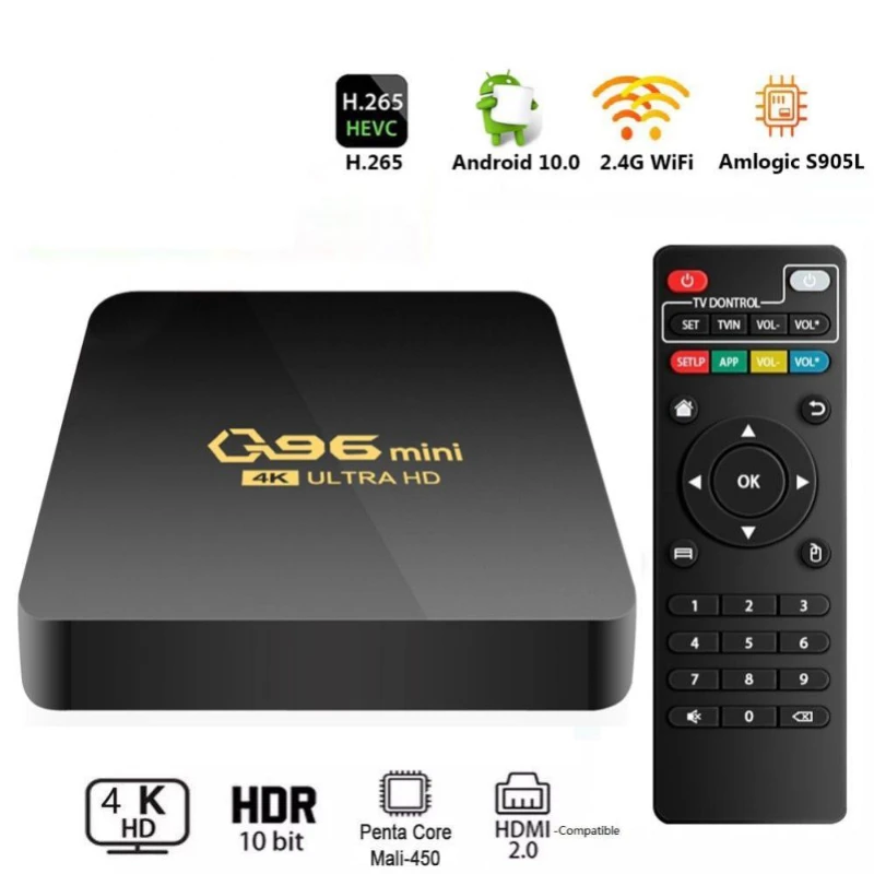 Q96 Mini Smart TV Box Android 10.0 Amlogic S905L Quad Core 2.4G WIFI 4K Set Top Box 8GB+128GB Media Player H.265 Home Theater