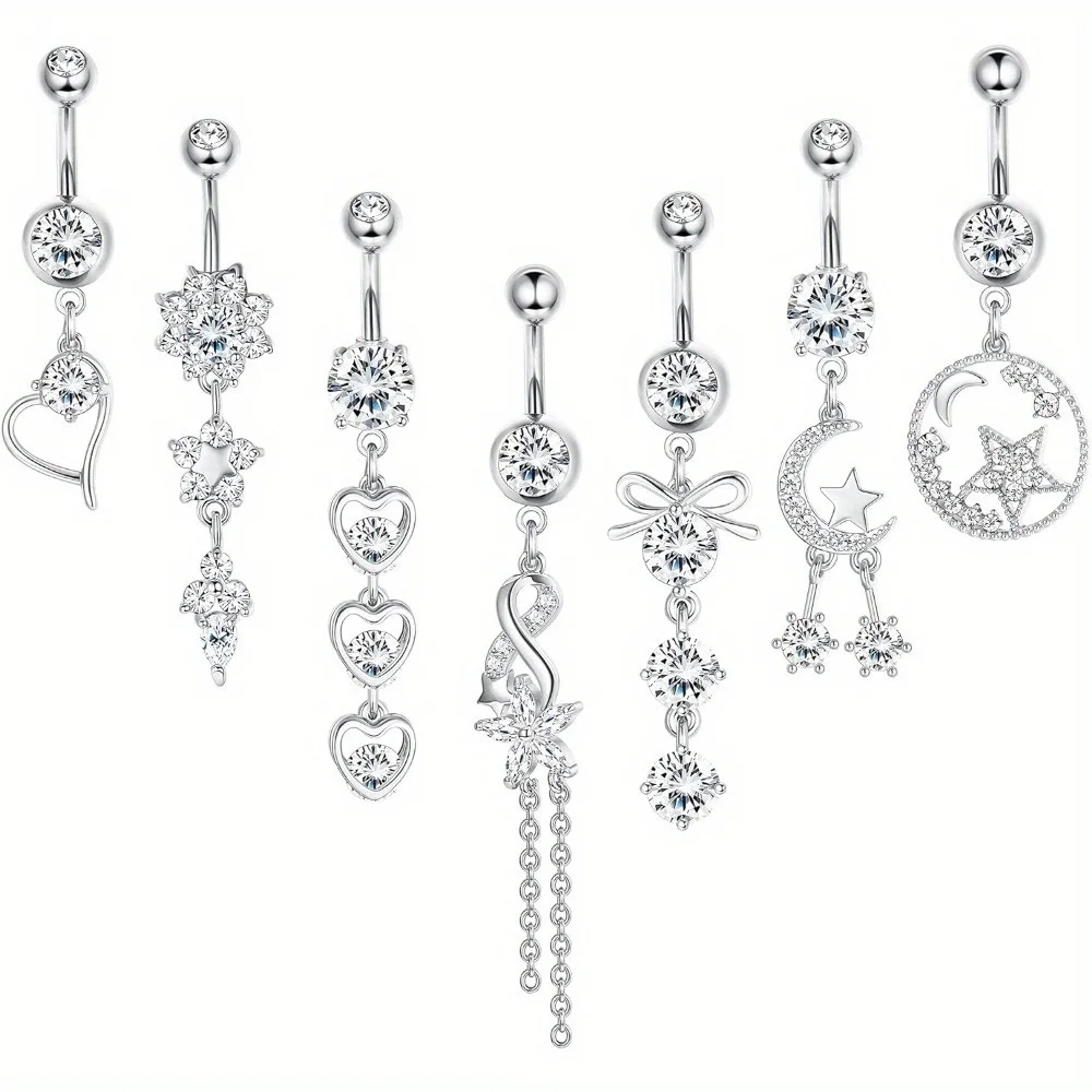 

IRONBOX 1Pc Stylish and Safe: Stainless Steel 14G Belly Button Ring for Women - Trendy Navel Jewelry with Dangle Design Piercing