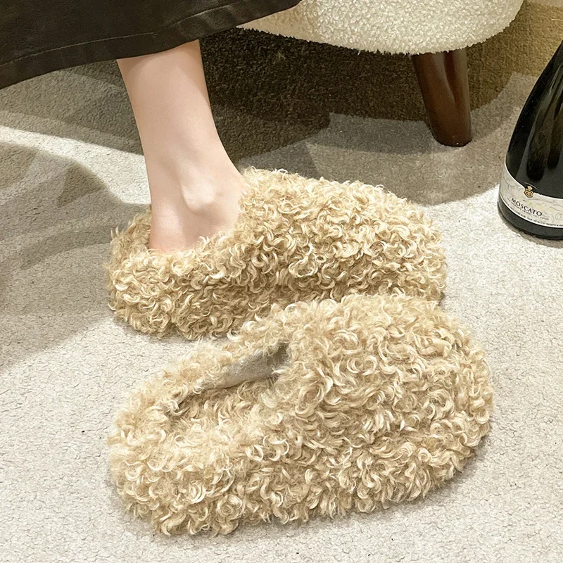 

Winter Fur Home Cotton Slippers 2024 Women Warm Flats Mules Shoes New Fashion Platform Flip Flops Slingback Zapatos Mujer Slides