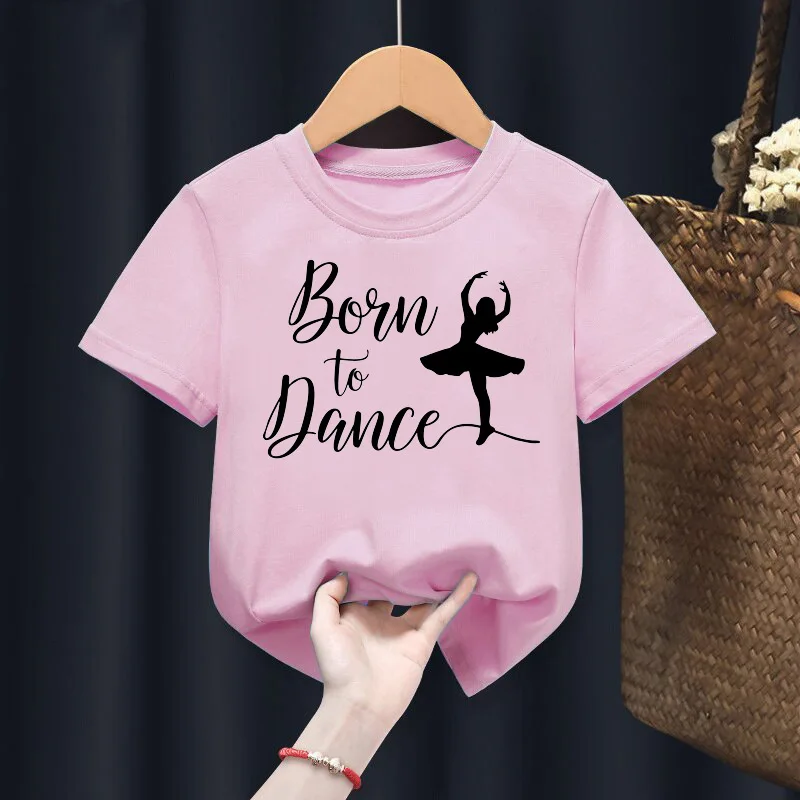 Cute Girl Ballet Dance Printed Children s Round Neck T shirt Pink Short cute-girl-ballet-dance-printed-children-s-round-neck-t-shirt-pink-short