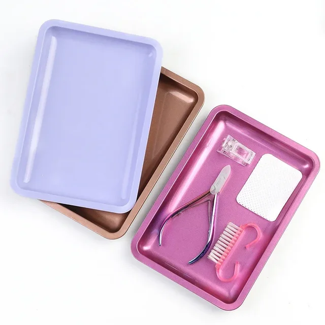Vassoio portaoggetti per cosmetici in acciaio inossidabile Manicure Piastra per nail art Pinzette Clippers Contenitore per penne Quadrato Strumenti per piatti per unghie finte 5