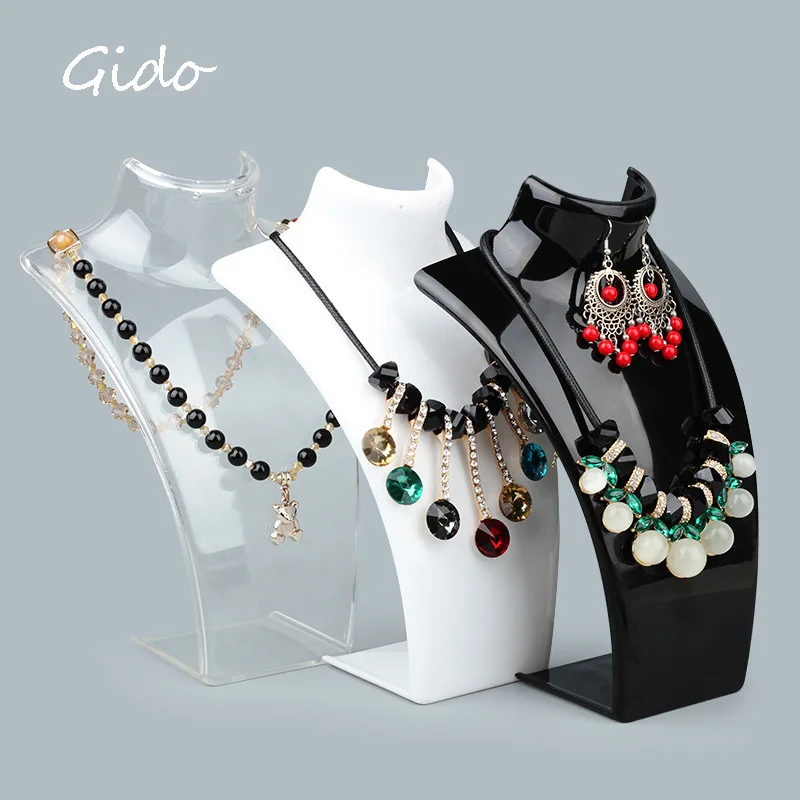 

Hot Sale 3 Colors Acrylic Mannequin Necklace Jewelry Display Holder Pendant Earrings Decorate Exhibition Display Stand Shelf 1PC