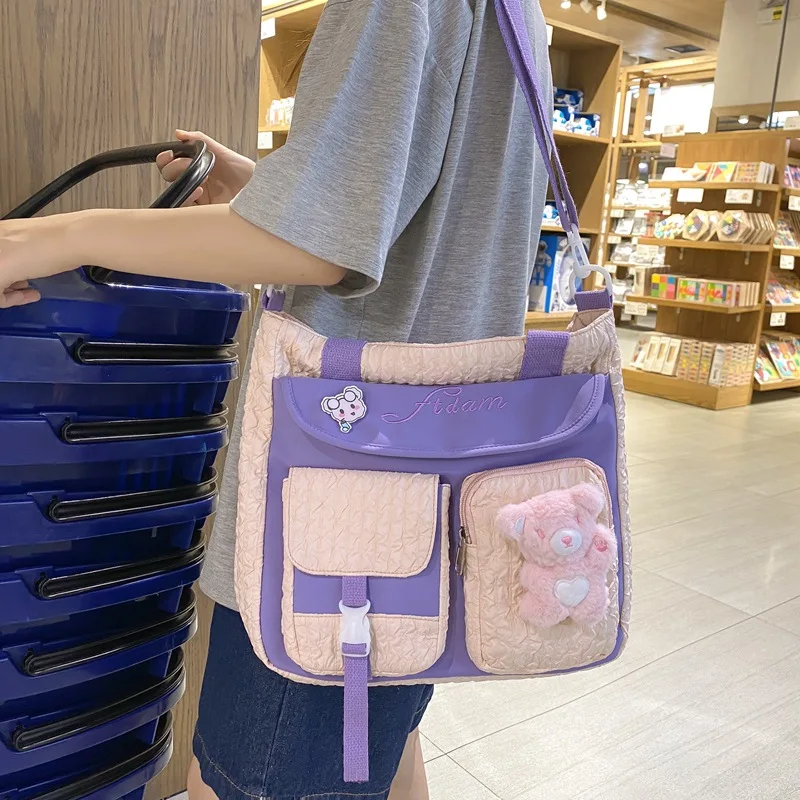 2023 New Shoulder Bag Mori Girl Crossbody Bag Student Large Capacity Schoolbag Trendy Sweet Design Pocket Casual Nylon All-match