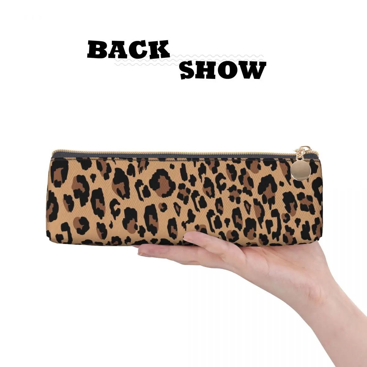Retro Leopard Triangle Pencil Case Jungle Animal Print Girls Boys College Zipper Pencil Box Kawaii Leather Pen Bag 2