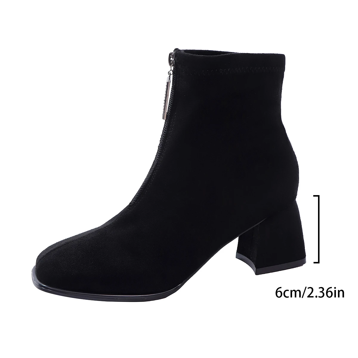 Aphixta Crystal Buckle Zipper Ankle Boots Women Big Size 43 Cow Suede Black Round Toe Heels Shoes 6cm High Heel Ankle Boot Woman