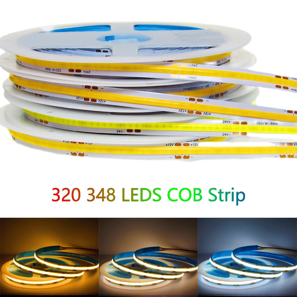 

DC 12V 24V FOB COB LED Strip Light Flexible Tape Diode High Density Soft 320 384Led/M 0.5m 1m 2m 3m 4m 5m For Kitchen Room Decor