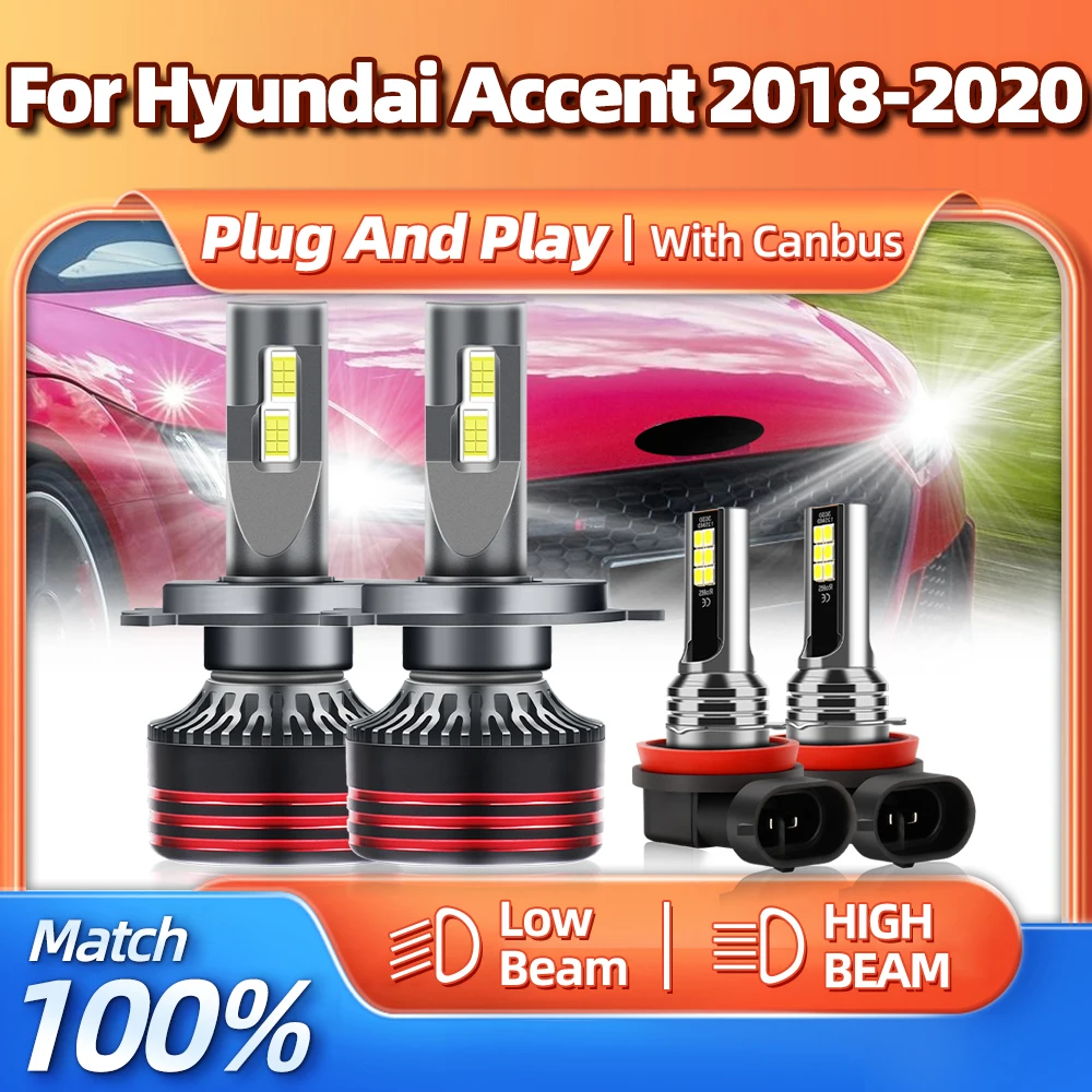 

Canbus LED Headlight Bulbs High Low Beam Auto Fog Lamps 240W 40000LM Car Light 12V 6000K For Hyundai Accent 2018 2019 2020