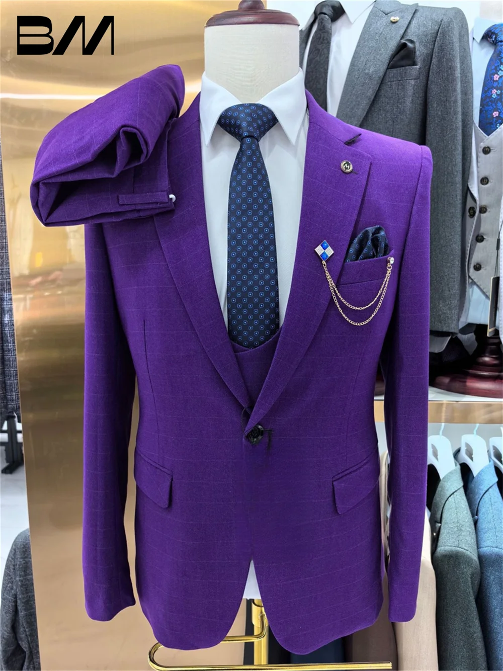 BRLMALL-Men's Suit set For Formal Office Meeting Handsome Wedding Suit Host Party Suit Blazers Pant Vest Fashion Printed Suit