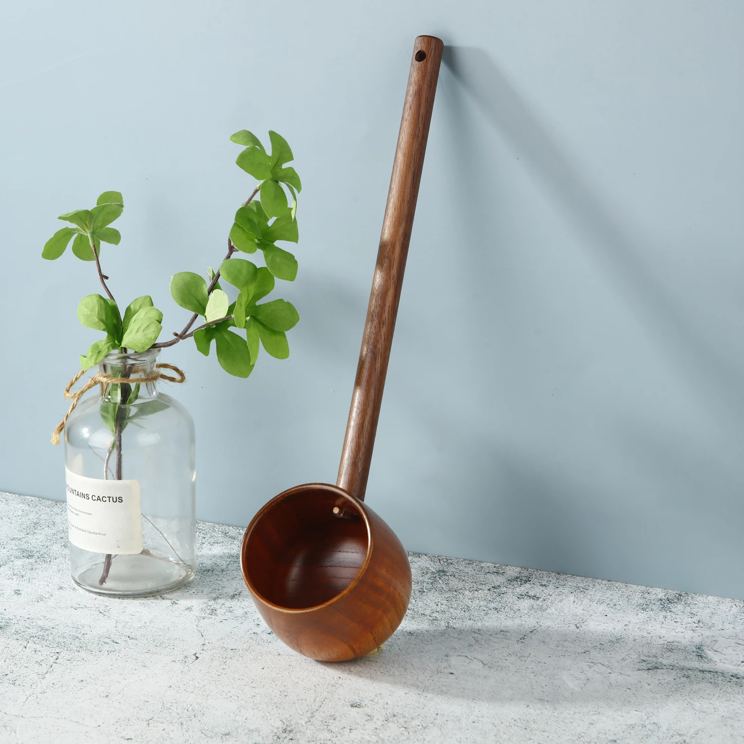 Natural Wooden Bath Spoon Water Ladle with Long Handle Water Scoop Take Restaurant Salt Scoop Wooden Home Accessories