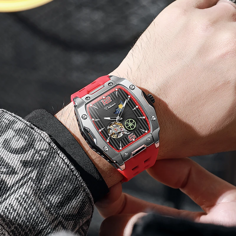 High Quality Sports Men's Watches White Rubber Strap Hollow Out Automatic Mechanical Watch Waterproof Luminous Original Watch