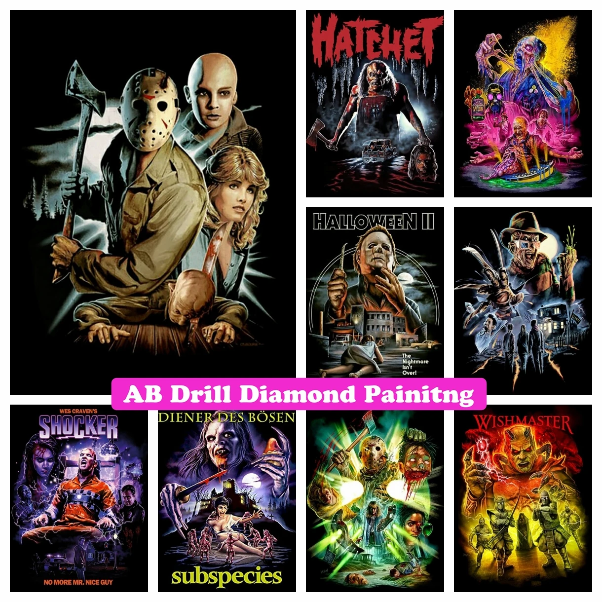 Halloween Killer 5D AB Diamond Painting Horror Movie Cartoon Character Diy  Diamond Mosaic Wall Art Cross Stitch Kit Craft