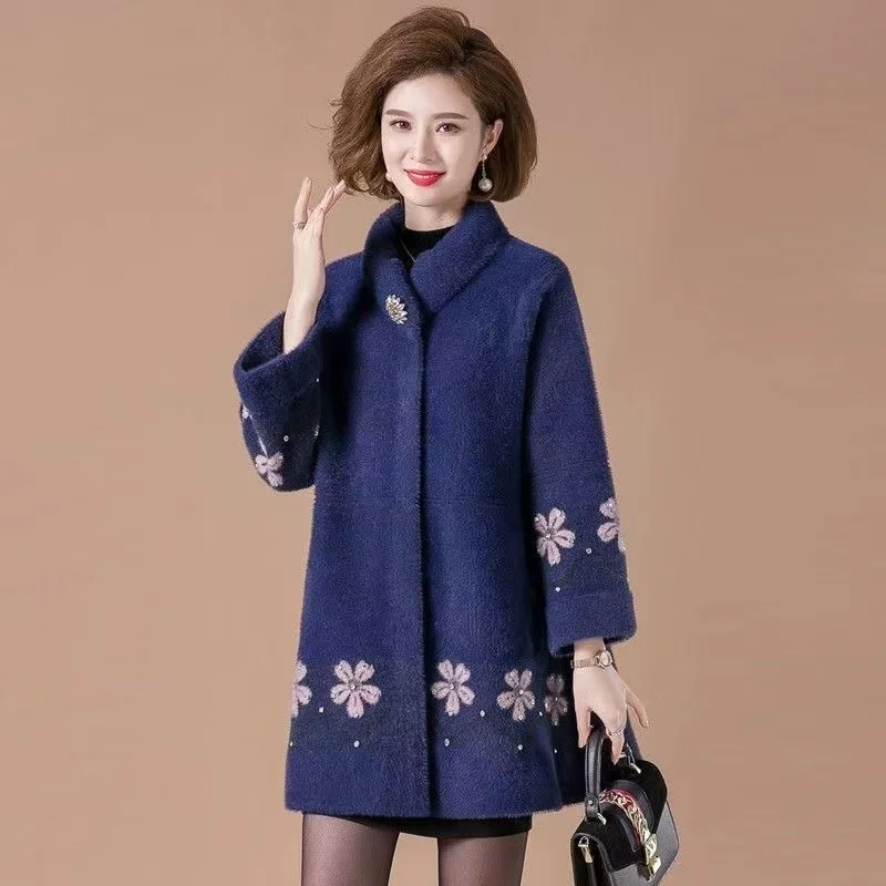 

2024 Grandmother Long Sleeve Tops Midlife Elderly Mother Jacket Autumn Winter Warm Wool Clothing Women's Coat Cardigan Jackets