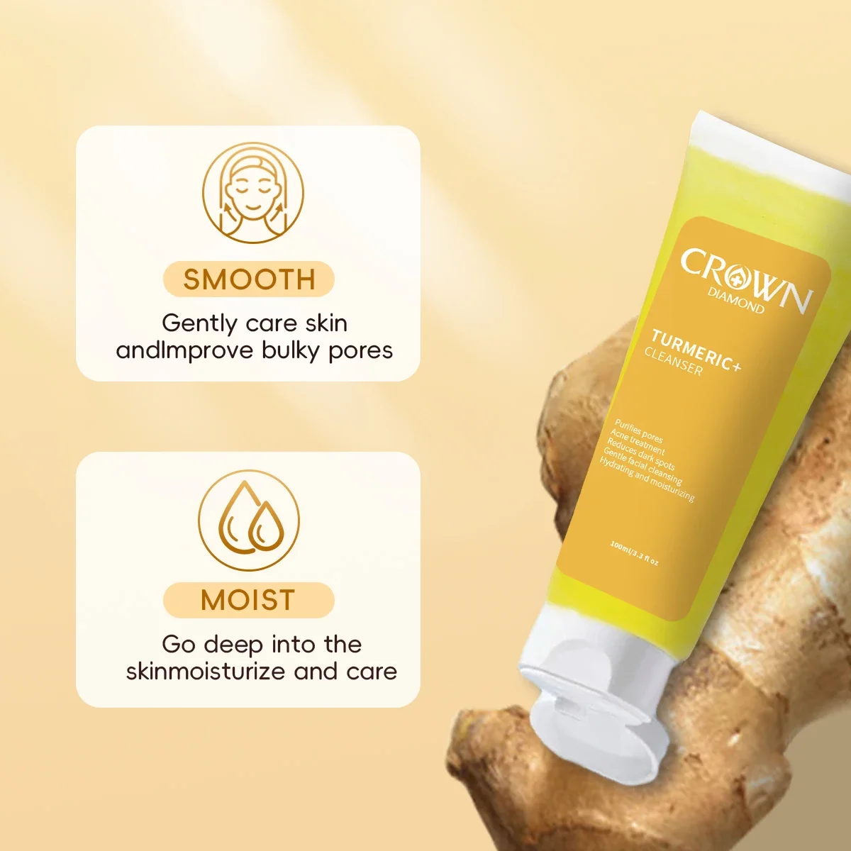 Turmeric Facial Cleanser Gentle Face Wash Foam Cleansing with Hyaluronic Acid for Smooth Milk Skincare Suitable for All Skin 3