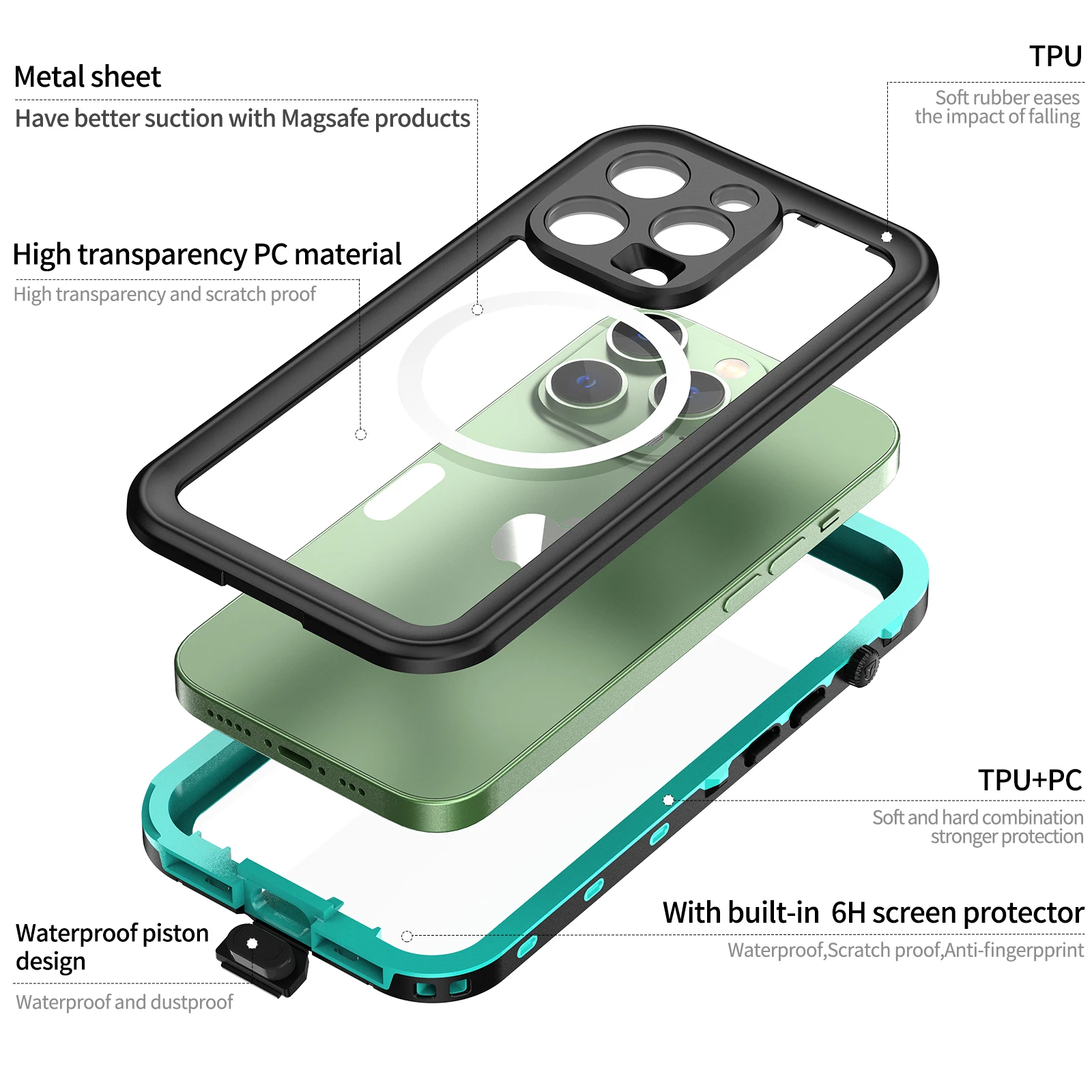 Waterproof Dustproof Magnetic Charging Full-Cover Diving Case