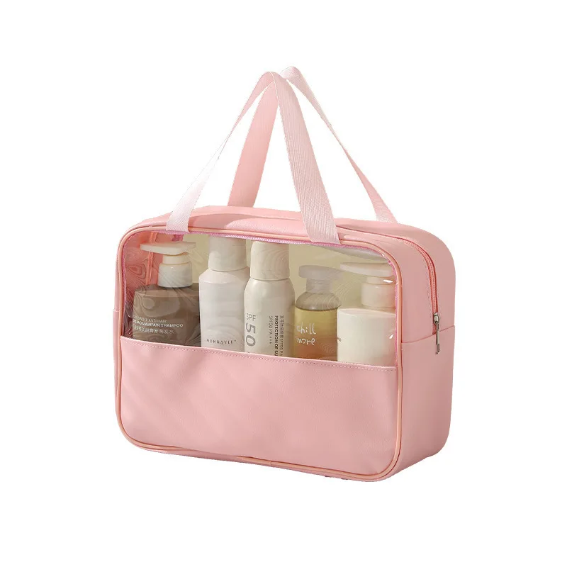 New Transparent Makeup Wash Bag for Women A Large Capacity Waterproof Handheld PU Storage Bag Instagram Makeup Bag