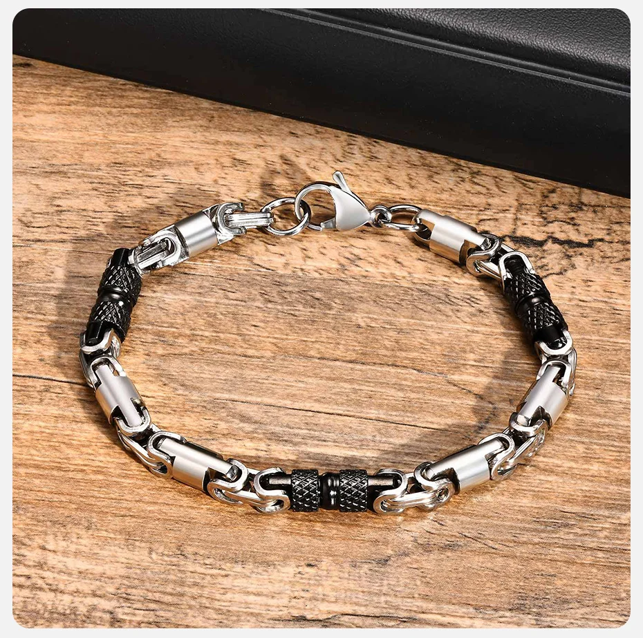 Vnox 6mm coole byzanti nische Armbänder für Männer Jungen, schwarz silber Farbe Edelstahl Glieder kette Armband, Punk Rock HipHop Schmuck – Detail 11