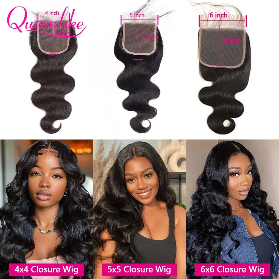 Queenlike 14-24 inch 4x4/5x5/6x6 Lace Closure 13x4 Body Wave Frontal Closure Only Brazilian 2x6 Middle Part Human Hair Closuse 2