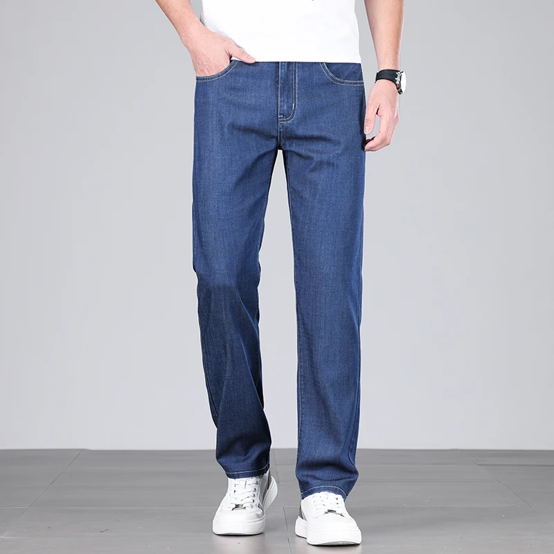 4 Colors New Lyocell Jeans Men's Clothing Thin Stretch Straight Business Casual Denim Pants Loose Cotton Trousers For Male 2