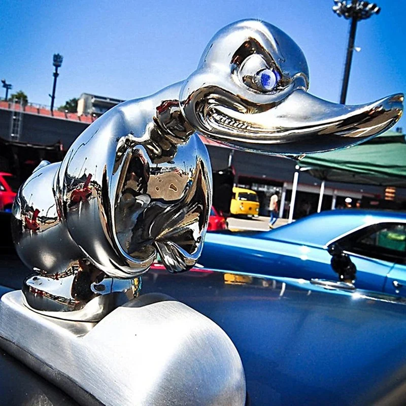 2 PCS 3D Chromed Angry Duck Hood Ornament, Resin Death Proof Duck Black Convoy Hood Ornament Fun Front Car Sticker