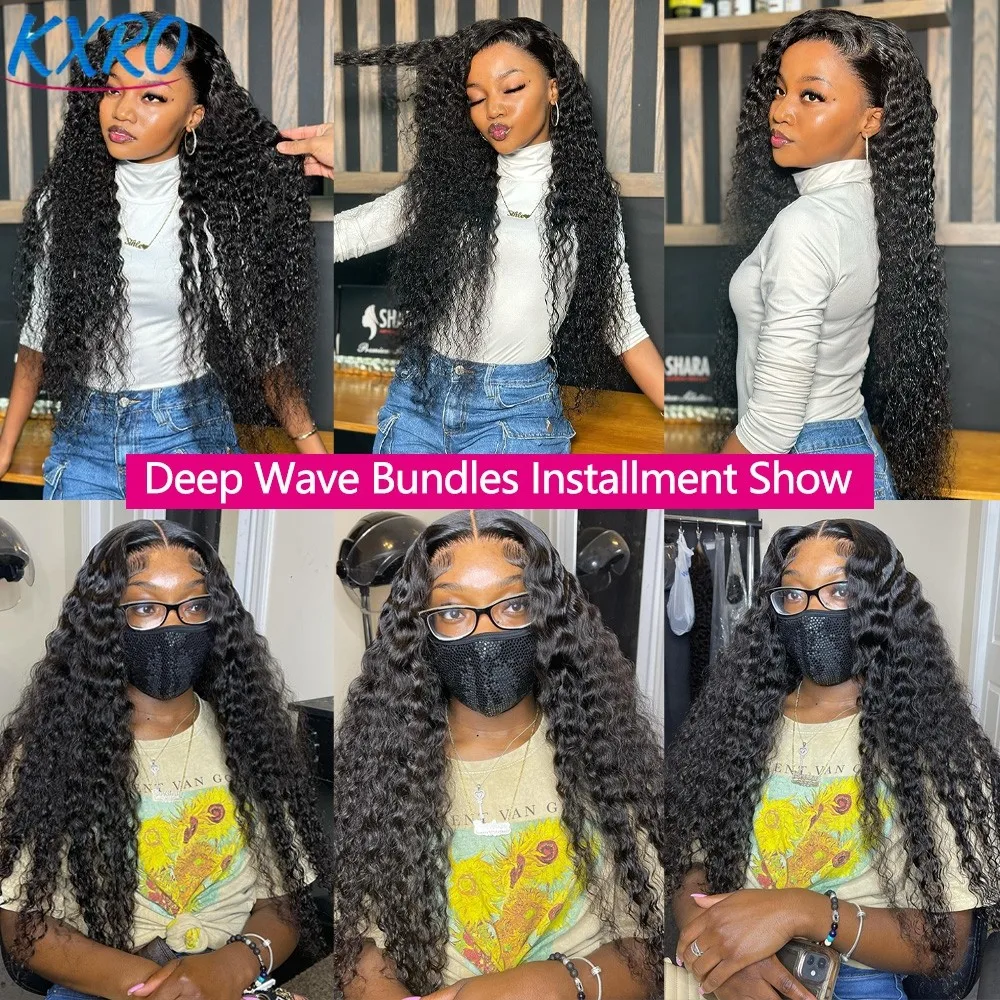 20 22 24Inch Deep Wave Bundles 12A Human Hair Bundles Human Hair Quality Brazilian Bundles 100% Human Hair Raw Hair Bundles for Women ready to wear On Clearance Sale Pre Plucked Wig Party work daily life 6