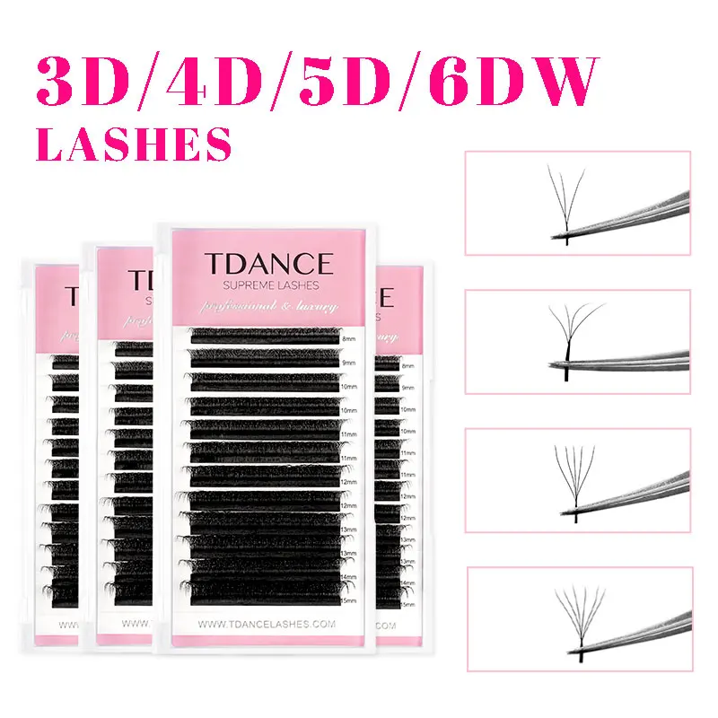 

TDANCE 3D 4D 5D 6D Premade Fans Eyelash Extension W Style Faux Mink Natural Soft Bloom Lash Automatic Flowering Volume Eyelashes