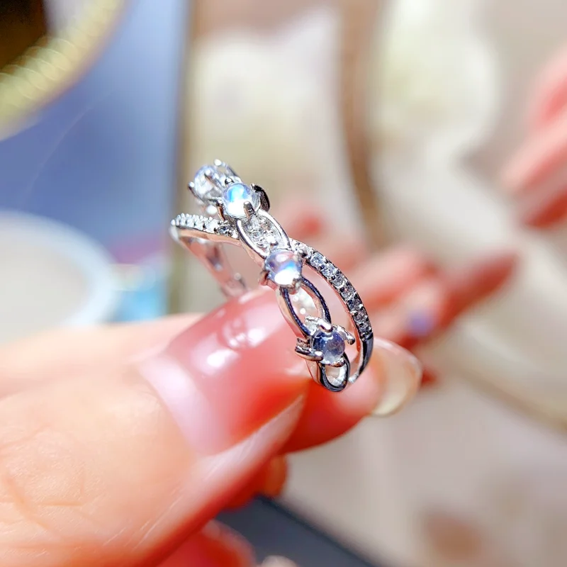 

Natural Moonstone/emerald Rings for Women Solid 925 Sterling Silver Luxury Jewelry for Wedding Engagement Silver 925 Jewelry
