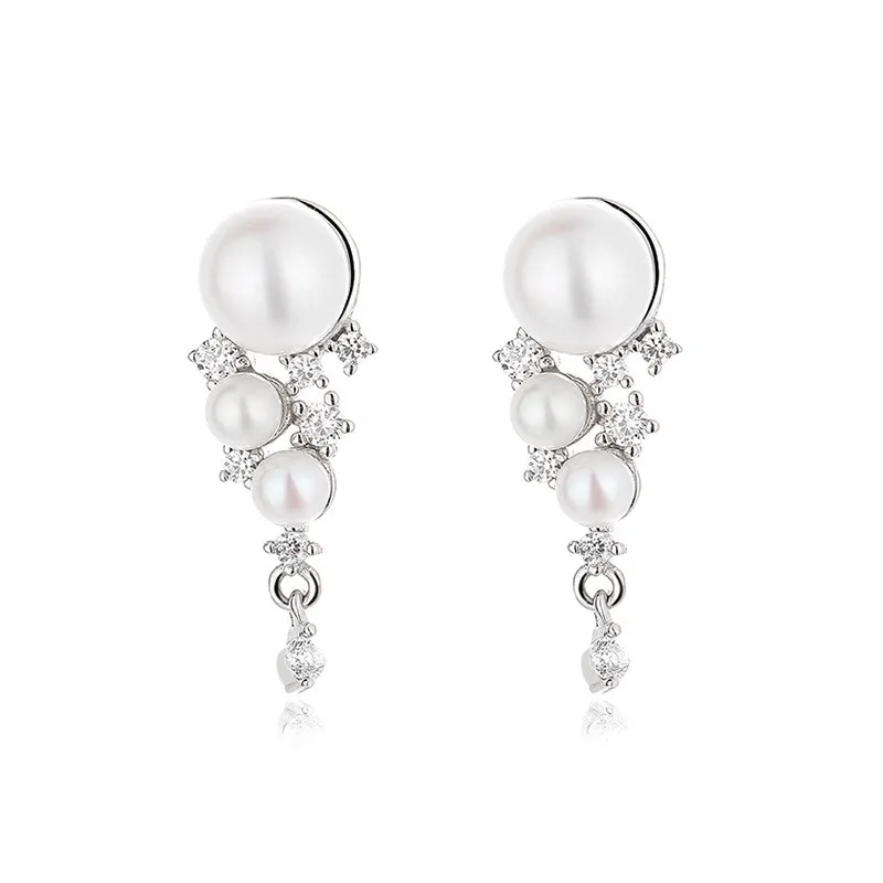 

EZ-22 ZFSILVER 925 Silver Korean Fashion Luxury Trend Dangle Flower Freshwater Pearl Earrings Jewelry Women Match-all Gifts Girl